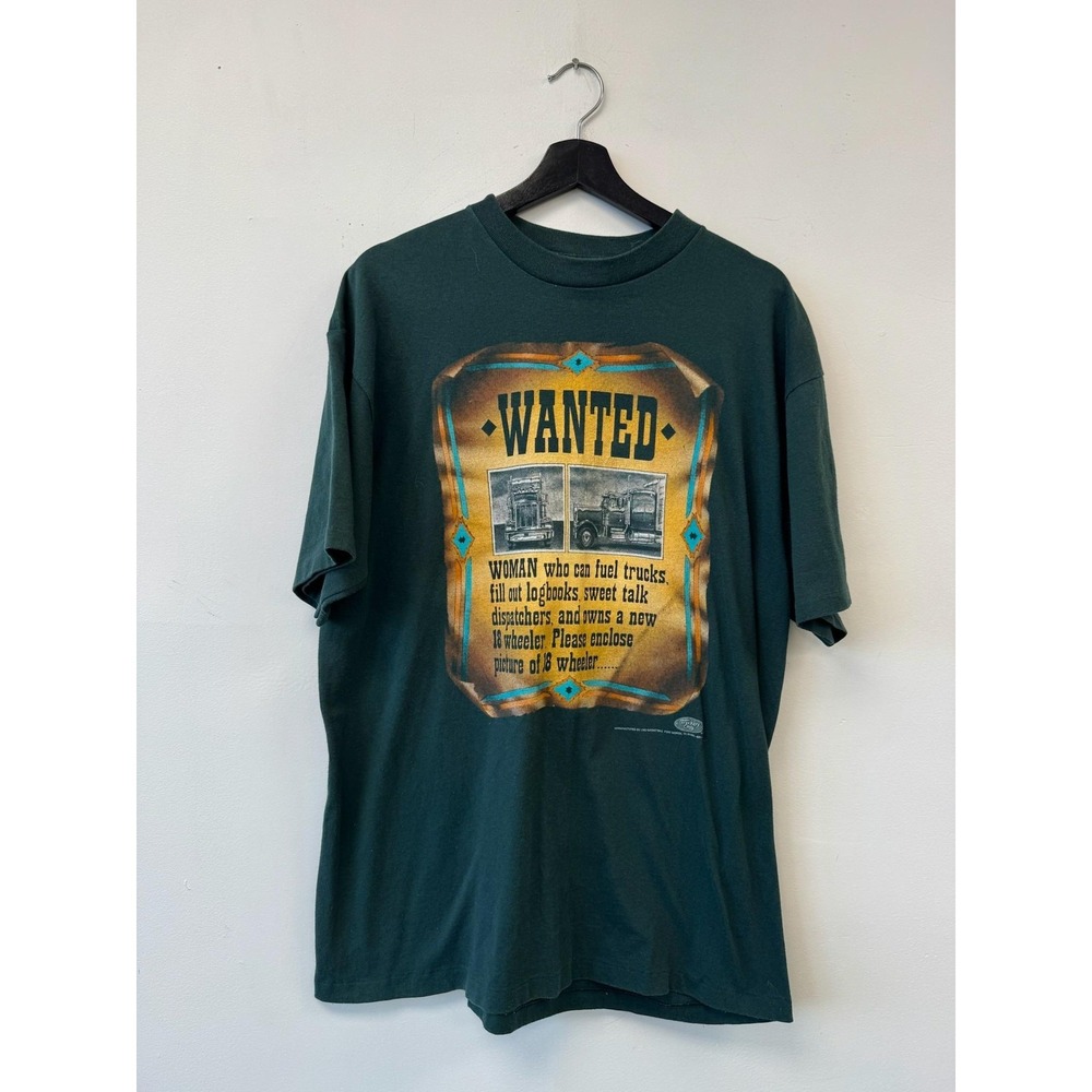 Vintage 3D Emblem Pilot Oil Shirt Mens Large Green Trucker Wanted‎ Woman USA 90s